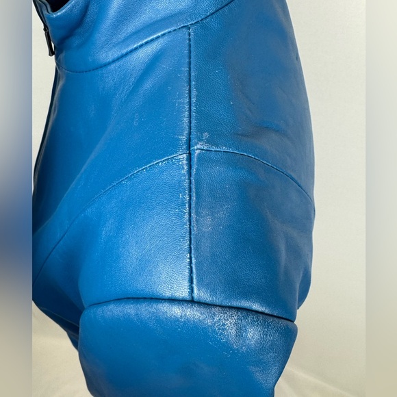 Pendleton Women's Blue Leather Jacket Moto Jacket Pockets Slim Fit Small - Picture 8 of 10